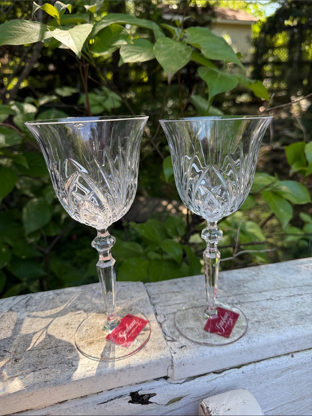 Gorham Rosewood Crystal Clear Cut Wine Glasses (Pair)